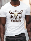 Men's T-Shirt Wild West With Rodeo Cowboys And Longhorn Skull