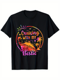 Men's T-Shirt Cruising With My Bestie 2025 Colorful Fireworks Palm Trees And Cruise Ship