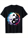 Men's T-Shirt Color Splash With Yin Yang Balance Symbol And Mystical Wolves