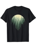 Men's T-Shirt Golden Sunrise Over Pine Forest Silhouettes Nature Scene