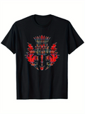 Men's T-Shirt Intricate Red Abstract Botanical Patterns With Ornamental Tribal Motifs Mask