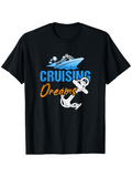Men's T-Shirt Cruising Dreams Blue Waves With Anchor And Sailing Cruise Ship