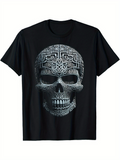 Men's T-Shirt Intricate Celtic Carvings Under Gentle Light Featuring Human Skull