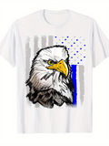 Men's T-Shirt Bold Eagle Head With Blue Striped Accents And Abstract Paint Splash