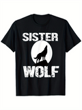Men's T-Shirt Sister Wolf Standing Proudly Against Full Moon Howling Wild Wolf