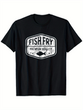 Men's T-Shirt Fish Fry Premium Quality Retro Badge With Swimming Fish Graphic