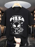 Men's T-Shirt Intergalactic Pizza Party Alien With Pizza Slice In Outer Space