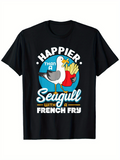 Men's T-Shirt Happier Than A Seagull With A French Fry Standing With Potato Snacks