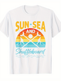 Men's T-Shirt Sun Sea And Shuffleboard With Vibrant Sunset Shuffleboard Players