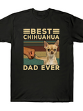 Men's T-Shirt Best Chihuahua Dad Ever Vintage Stripes With Fist Bump Chihuahua Dog
