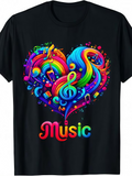 Men's T-Shirt Music Rainbow Swirls And Notes In A Heart Shape Design