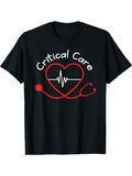 Men's T-Shirt Critical Care Heartbeat Graphic With Red Stethoscope Line And Heart Shape