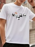 Men's T-Shirt Playful Pandas Holding Pink Flower On A White Soft Cotton T Shirt