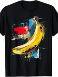 Men's T-Shirt Abstract Brushstroke Colorful Background Featuring A Large Ripe Banana