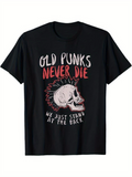 Men's T-Shirt Old Punks Never Die With Grunge Skull Mohawk And Bold Lettering Skull