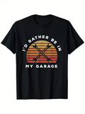 Men's T-Shirt Id Rather Be In My Garage Vintage Sunset With Crossed Wrenches Graphic T Shirt