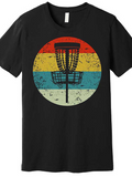Men's T-Shirt Sunset Colored Stripes With Black Silhouette Disc Golf Basket