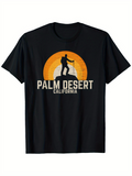 Men's T-Shirt Palm Desert California Retro Sunset With Hiker Silhouette And Sand Dunes