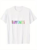 Men's T-Shirt Rainbow Colored Letters On Soft Cotton Happiness
