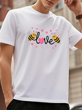 Men's T-Shirt Love Surrounded By Pink Hearts With Two Smiling Bees