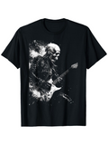 Men's T-Shirt Explosive Rock Music Skulls With Electric Guitar Vivid Energy Amid Dark Shadows