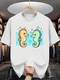 Men's T-Shirt Playful Bubbles Floating Around Two Cute Seahorses