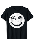 Men's T-Shirt Smiling Face With Bold Checker Flag Eyes On Black T Shirt
