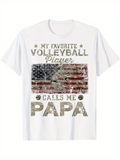 Men's T-Shirt My Favorite Volleyball Player Calls Me Papa With Worn Vintage American Flag Print