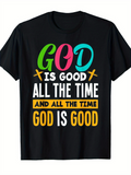 Men's T-Shirt Colorful Text With Crosses On Inspirational Religious Black T Shirt