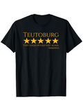 Men's T-Shirt Teutoburg Five Golden Stars With Review Text Underneath On Black T Shirt