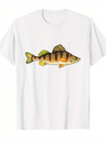 Men's T-Shirt Bright Watercolor Stripes With Natural Textured Freshwater Perch Fish