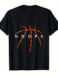 Men's T-Shirt Hoops Flaming Orange Lines Forming A Basketball Under Black Night Basketball