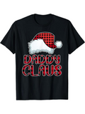 Men's T-Shirt Daddy Claus Red Plaid Patterned Bold Letters With Santa Hat