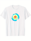 Men's T-Shirt Radiant Blue Watercolor Swirl Encircling A Pink Blooming Lotus Flower