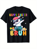 Men's T-Shirt Happy Easter Bruh Funky Bunny Dabbing With Painted Colorful Eggs