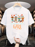 Men's T-Shirt Colorful Autumn Drinks With Falling Leaves And Whipped Cream Girl