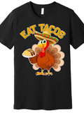 Men's T-Shirt Eat Tacos Festive Turkey With Sombrero Holding Delicious Taco