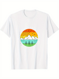 Men's T-Shirt Colorful Sunset Over Snowy Mountains With Birds And Pine Tree Forest