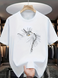 Men's T-Shirt Abstract Ink Strokes With Artistic Feather And Gaze Of Majestic Bird