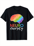 Men's T-Shirt Neuro Diversity Rainbow Brain Illustration Celebrating Colorful Inclusion