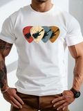 Men's T-Shirt Retro Guitar Picks In Vibrant Earth Tones Under Distressed Texture