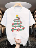 Men's T-Shirt Red Notes Dancing Around Festive Swirled Christmas Tree