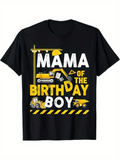Men's T-Shirt Mama Of The Birthday Boy With Playful Construction Trucks And Traffic Signs Under Yellow Helmet