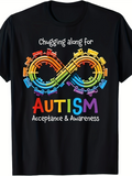 Men's T-Shirt Chugging Along Colorful Trains Forming Infinity Symbol Autism