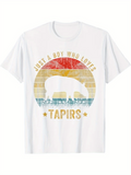 Men's T-Shirt Just A Boy Who Loves Tapirs Retro Sunset With Silhouette Grassy Meadow Tapir