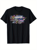 Men's T-Shirt Colorful Word Cloud Of Computer Science Terminology Centered On Black T Shirt