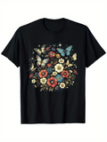 Men's T-Shirt Vintage Butterflies Resting Among Colorful Wild Meadow Flowers