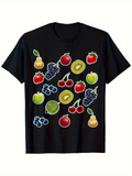 Men's T-Shirt Colorful Assorted Juicy Fruits Pattern On Fresh Tasty Black T Shirt