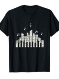 Men's T-Shirt Urban Night Skyline With Musical Notes And Tall City Buildings