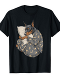 Men's T-Shirt Whimsical Pajama Pattern Slumbering Comfort With Pillow Hugging Dog
